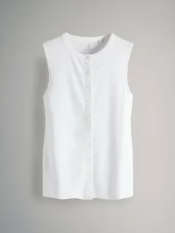 The Set 3 Pack Button Through Ribbed Vests Black/White/Chocolate Brown^Women Nightwear