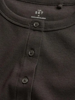 The Set 3 Pack Button Through Ribbed Vests Black/White/Chocolate Brown^Women Nightwear