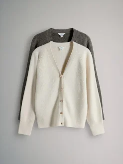 Outlet The Set 2 Pack Chunky Rib Knitted Cardigans With Wool Brown Marl/Cream