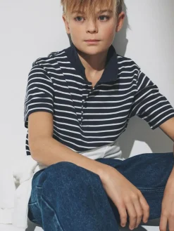 The Set 5 Pack Cotton Pique Polo Shirts Navy/Stripe/Light Blue/White^BOY Tops