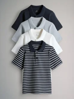 The Set 5 Pack Cotton Pique Polo Shirts Navy/Stripe/Light Blue/White^BOY Tops