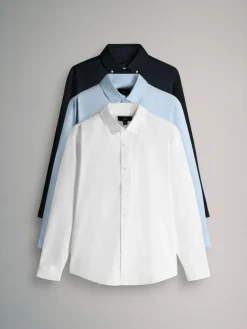 The Set 3 Pack Cotton Stretch Oxford Shirts Navy Blue/White^ Shirts