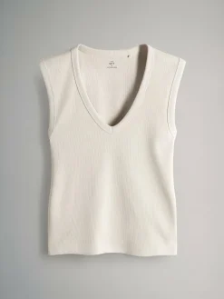 Best The Set 5 Pack Deep V-Neck Ribbed Vest Black/Brown/White/Cream