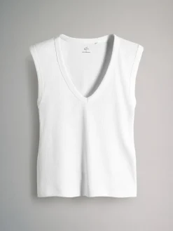 Best The Set 5 Pack Deep V-Neck Ribbed Vest Black/Brown/White/Cream