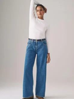 The Set 2 Pack Denim Wide Leg 100% Cotton Jeans Black/Mid Blue^Women Jeans|Jeans