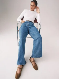 The Set 2 Pack Denim Wide Leg 100% Cotton Jeans Black/Mid Blue^Women Jeans|Jeans