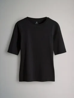 The Set 4 Pack Half Sleeve Fitted Crew Neck T-Shirts Black/White/Animal/Pink^Women Tops & T-Shirts