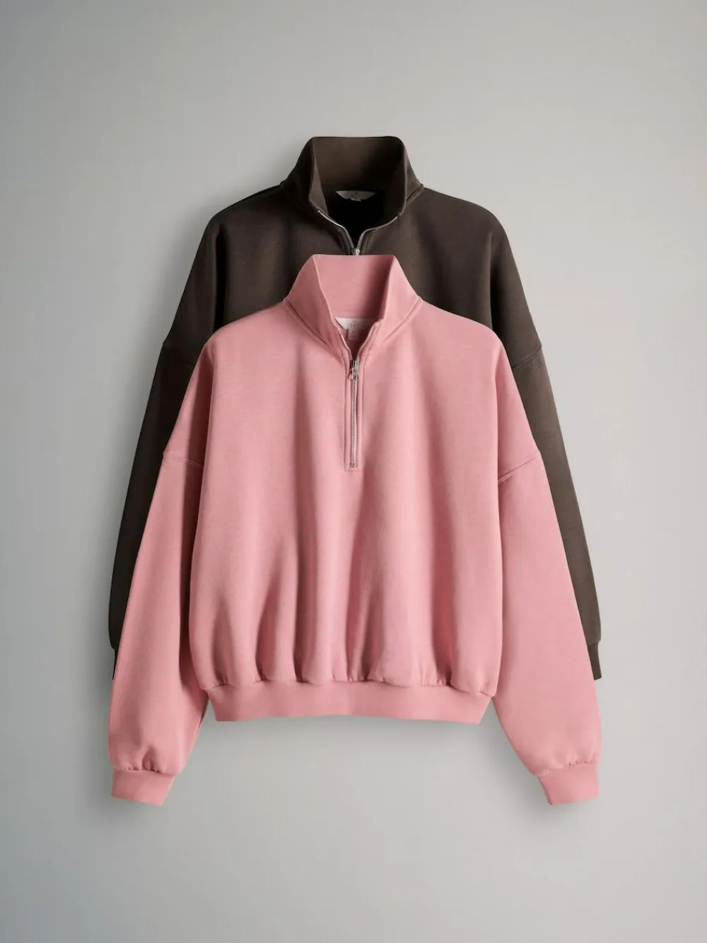 The Set 2 Pack Half Zip Funnel Neck Sweatshirts Pink/Chocolate Brown^Women Hoodies & Sweatshirts