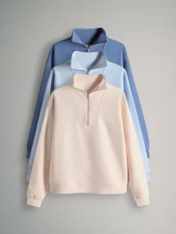 Discount The Set 3 Pack Half Zip Ribbed Funnel Neck Sweatshirts Blue/Light Blue/White