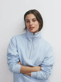 Discount The Set 3 Pack Half Zip Ribbed Funnel Neck Sweatshirts Blue/Light Blue/White