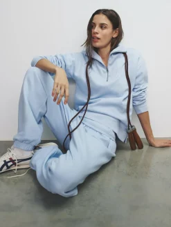 Discount The Set 3 Pack Half Zip Ribbed Funnel Neck Sweatshirts Blue/Light Blue/White