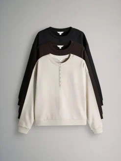 Online The Set 3 Pack Henley Sweatshirts Black/Chocolate Brown/Cream