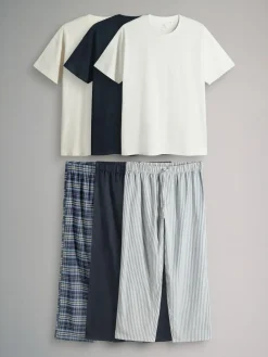 Hot The Set 3 Pack Jersey T-Shirt and Flannel Pyjamas Cream/Grey/Blue
