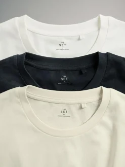 Hot The Set 3 Pack Jersey T-Shirt and Flannel Pyjamas Cream/Grey/Blue