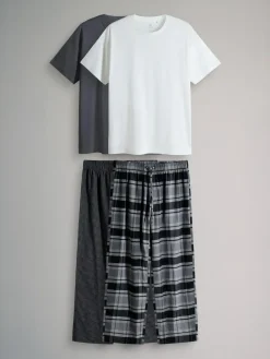 Outlet The Set 2 Pack Jersey T-Shirt and Flannel Pyjamas Black/Grey