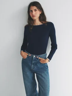 The Set 2 Pack Knitted Tipped Scoop Back Tops Ecru/Navy Blue^Women Nightwear|Knitwear