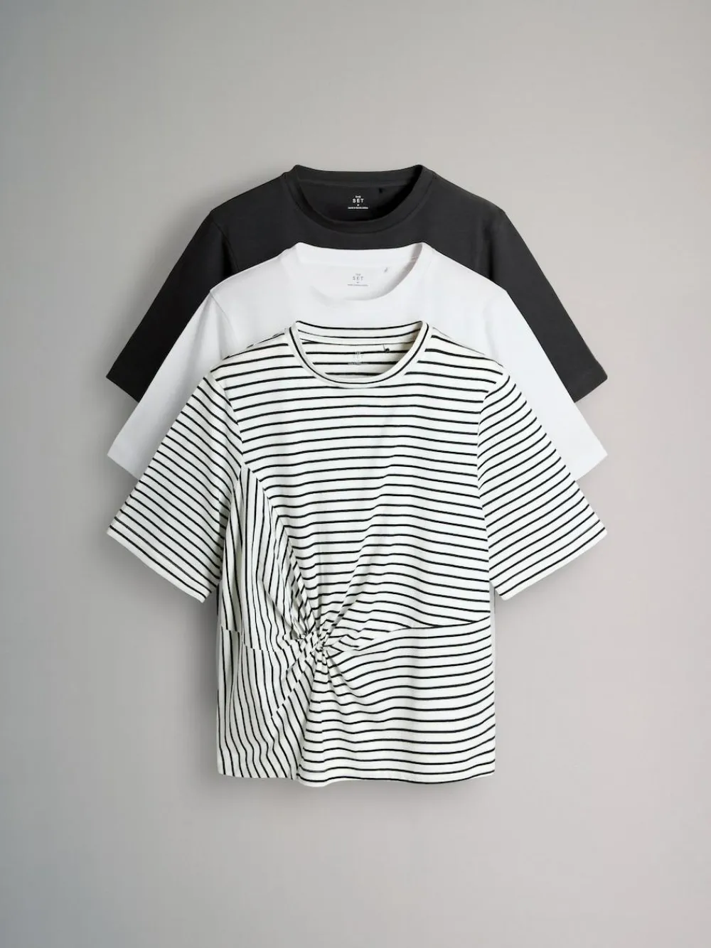 The Set 3 Pack Knot Front T-Shirts Black/White/Stripe^Women Nightwear|Tops & T-Shirts
