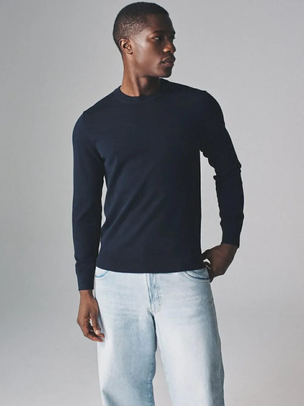 Best The Set 4 Pack Long Sleeve Knitted Crew Jumpers Black/Navy Blue/Khaki/Brown