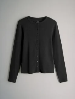 The Set 3 Pack Long Sleeve Button Through Rib T-Shirt Black/Chocolate Brown/Berry^Women Tops & T-Shirts