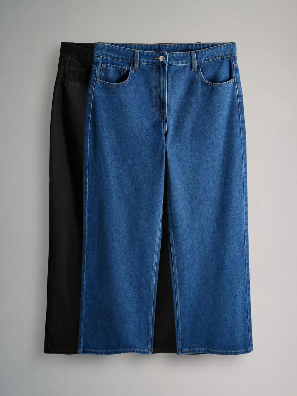 Discount The Set 2 Pack Low Rise Wide Leg Denim Jeans Black/Mid Blue