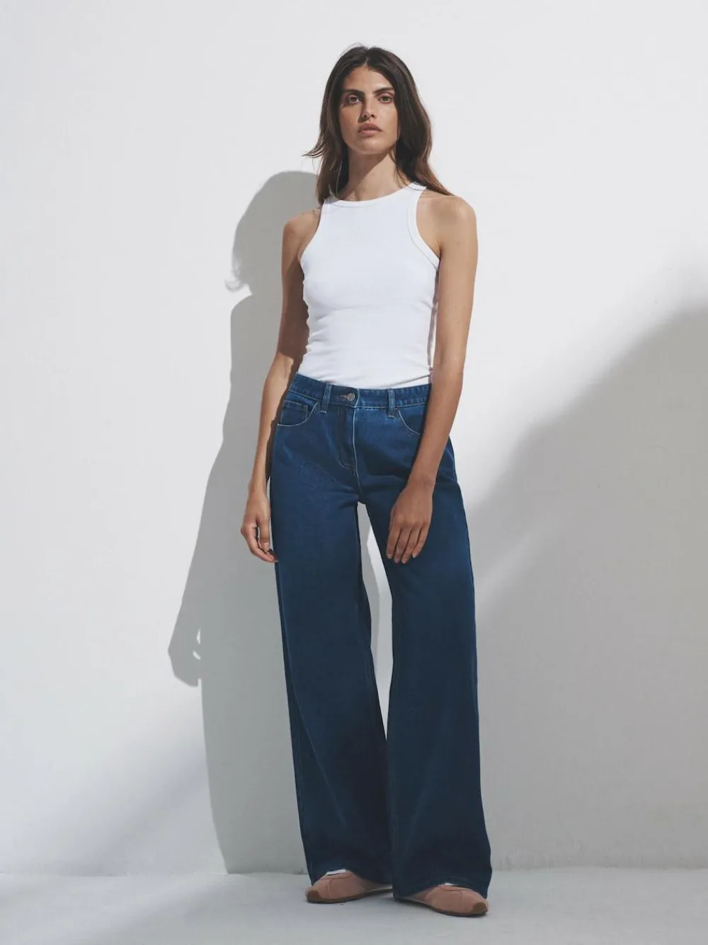 Discount The Set 2 Pack Low Rise Wide Leg Denim Jeans Black/Mid Blue