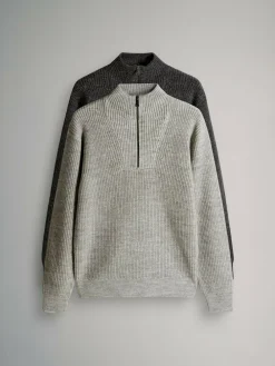 Sale The Set 2 Pack Quarter Zip Neck Jumpers Grey Marl