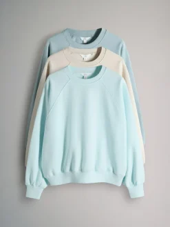 The Set 3 Pack Raglan Sweat Tops Blue/Light Blue/Cream^Women Hoodies & Sweatshirts