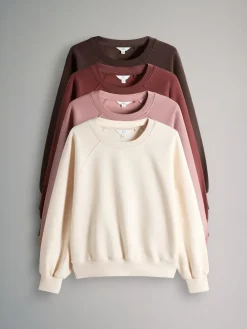 Best The Set 4 Pack Raglan Sweat Tops Chocolate Brown/Pinks/Cream