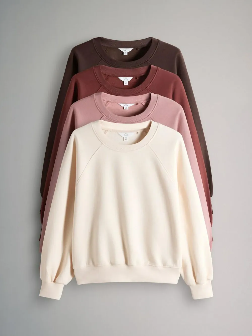 Best The Set 4 Pack Raglan Sweat Tops Chocolate Brown/Pinks/Cream