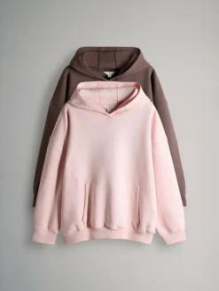 The Set 2 Pack Relaxed Hoodie Chocolate Brown/Pink^Women Hoodies & Sweatshirts