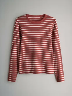 The Set 5 Pack Ribbed Long Sleeve T-Shirts Brown/Pink/White/Stripe^Women Nightwear|Tops & T-Shirts