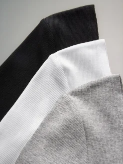 The Set 3 Pack Ribbed Long Sleeve Bodysuits Black/Grey/White^Women All Lingerie|Tops & T-Shirts