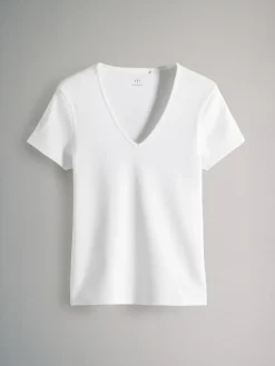 The Set 3 Pack Ribbed V-Neck Short Sleeved T-Shirts Black/White/Taupe Brown^Women Nightwear|Tops & T-Shirts