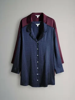 Clearance The Set 2 Pack Satin Nightshirts Navy Spot/Berry