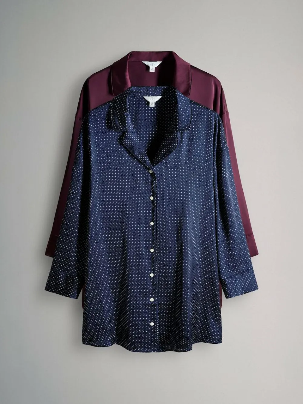 Clearance The Set 2 Pack Satin Nightshirts Navy Spot/Berry