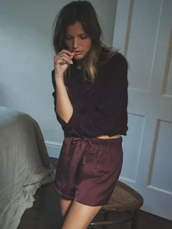 The Set 2 Pack Satin Pyjamas Shorts Burgundy/Navy Polka Dot^Women Pyjamas