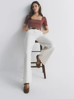 The Set 4 Pack Textured Ribbed Square Neck Half Sleeve T-Shirts Black/Pink/White^Women Tops & T-Shirts