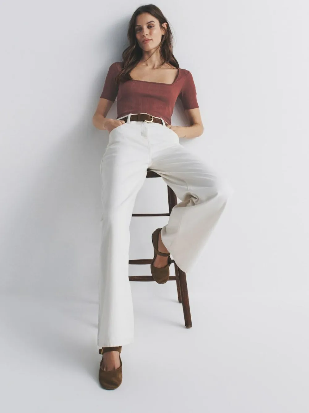 The Set 4 Pack Textured Ribbed Square Neck Half Sleeve T-Shirts Black/Pink/White^Women Tops & T-Shirts