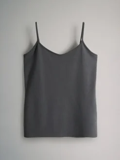 Best The Set 5 Pack Thin Strap Vest Tops Black/Grey/Stripe/Light Grey Marl/White