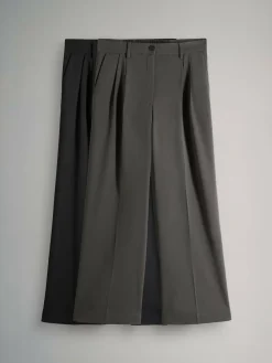 New The Set 2 Pack Wide Leg Pleated Trousers Black/Grey