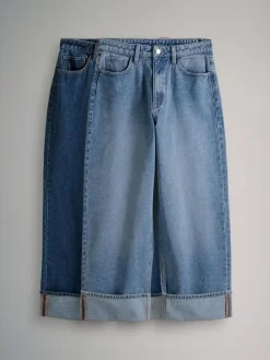 Sale The Set 2 Pack Wide Leg Turn Up Hem Jeans Mid Blue/Dark Blue
