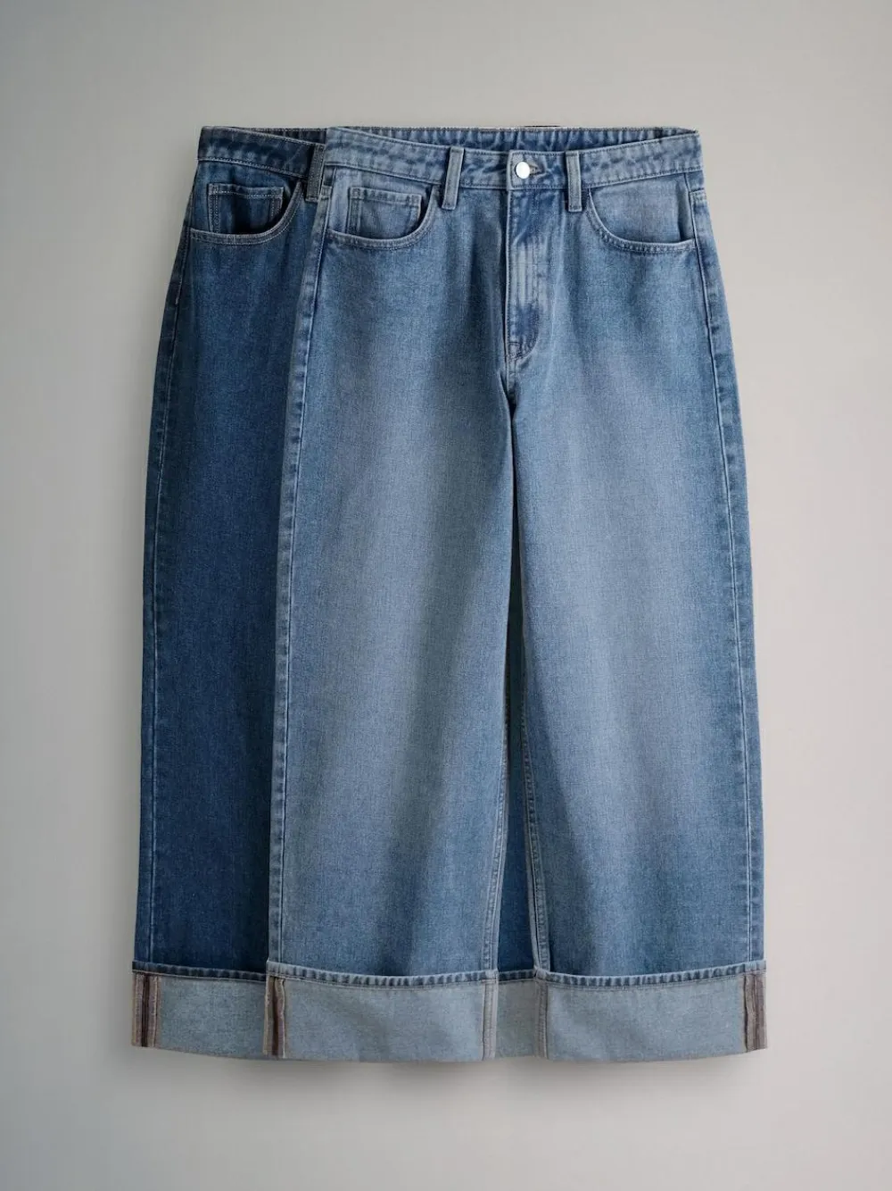 Sale The Set 2 Pack Wide Leg Turn Up Hem Jeans Mid Blue/Dark Blue