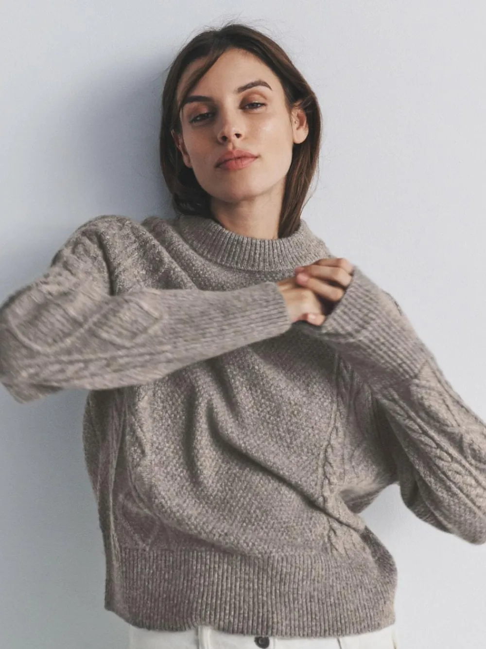 Best The Set Cream/Light Brown Marl 2 Pack Knitted Cable Jumpers With Wool