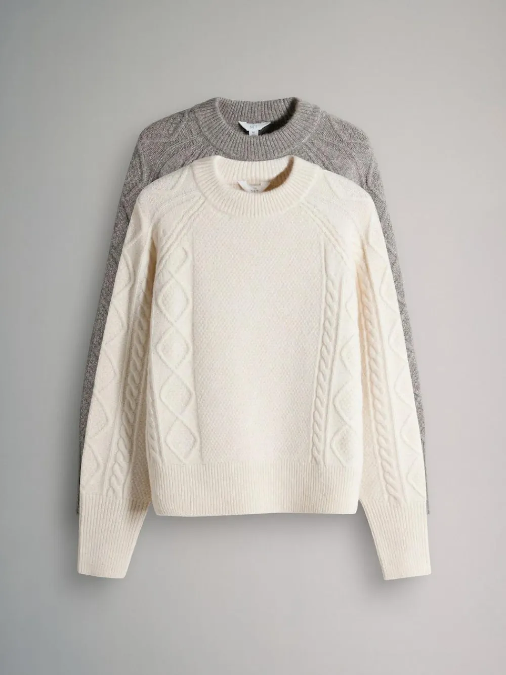Best The Set Cream/Light Brown Marl 2 Pack Knitted Cable Jumpers With Wool