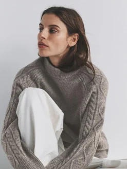 Best The Set Cream/Light Brown Marl 2 Pack Knitted Cable Jumpers With Wool