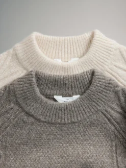 Best The Set Cream/Light Brown Marl 2 Pack Knitted Cable Jumpers With Wool