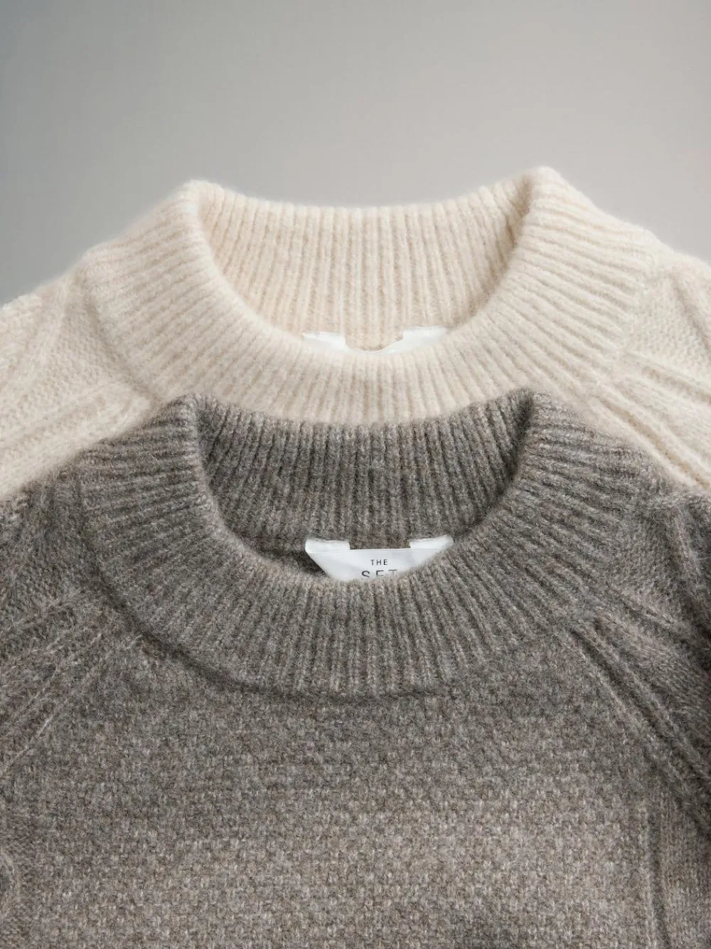 Best The Set Cream/Light Brown Marl 2 Pack Knitted Cable Jumpers With Wool
