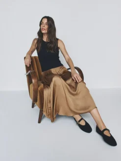 The Set Jersey Satin Mix Dress Brown^Women Maxi Dresses