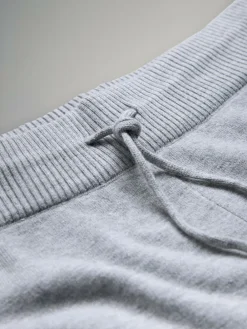 Discount The Set Knitted Ribbed Hoodie and Wide Leg Trouser Co-ord Light Grey Marl