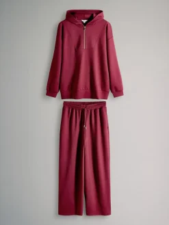 Outlet The Set Oversized Modal Zip Through Sweatshirt & Joggers Set Burgundy Red